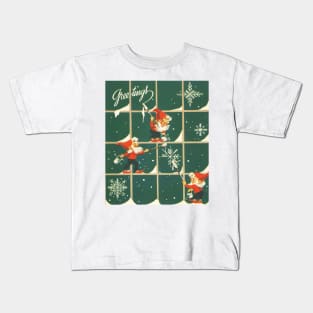 Retro 1980s Christmas Window Snowflakes Painting Elves Kids T-Shirt